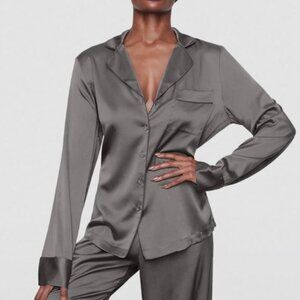 SKIMS Silk Pajama‎ Top Button Front Gunmetal Womens 4X